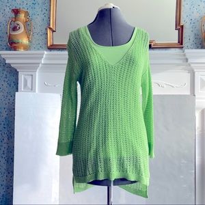 J Jill Sweater & Tank Crochet Pullover Lime Small